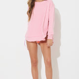 Blossom Pink New Burnout Round Hem Rib Trim Crewneck