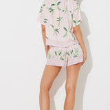 Baby Pink W/ Tonal Green Printed Rayon Crinkle Camp Shirt