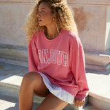 Red "Bonjour" Pigment Dyed Crewneck