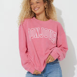 Red "Bonjour" Pigment Dyed Crewneck