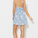 Blue Painted Hibiscus Print V-neck Promo Dress