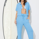 French Blue Solid Rib Lettuce Edge Pants