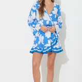 Blue Botanic Printed Rayon Long Sleeve Dress