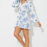 Hibiscus Floral Printed Rayon Long Sleeve Dress