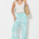 Teal Green Printed Gauze Pant