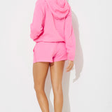 Hot Pink Solid Gauze Hoodie W/ Cinch Waist