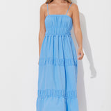 Ocean Blue Solid Gauze Maxi Dress