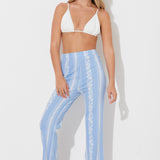 High Tide Blue Hibiscus Print Rib Knit Pant