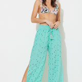 Paradise Green Floral Eyelet Pant W/ Slits