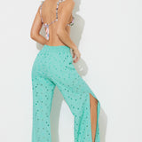 Paradise Green Floral Eyelet Pant W/ Slits