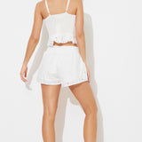 White Floral Eyelet Smocked Waist Short