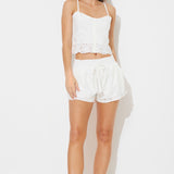 White Floral Eyelet Smocked Waist Short