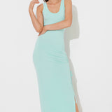 Aqua Blue Knit Maxi Dress