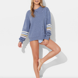 Mountain Blue w/ Summer Stripe Heather Crewneck