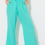 Teal Green Gauze Wide Leg Pants