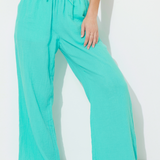 Teal Green Gauze Wide Leg Pants