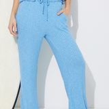 French Blue Solid Rib Lettuce Edge Pants