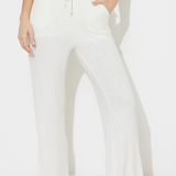 White Solid Rib Lettuce Edge Pants