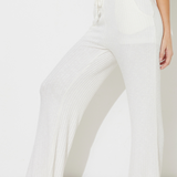 White Solid Rib Lettuce Edge Pants