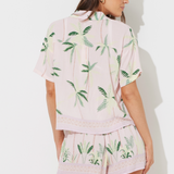 Baby Pink W/ Tonal Green Printed Rayon Crinkle Camp Shirt