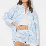 Ocean Blue Printed Gauze Button Up