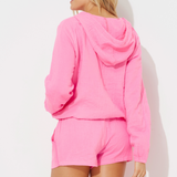 Hot Pink Solid Gauze Hoodie W/ Cinch Waist