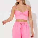 Hot Pink Solid  Gauze Twist Tank