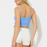 Ocean Blue Solid Gauze Twist Tank