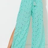 Paradise Green Floral Eyelet Pant W/ Slits