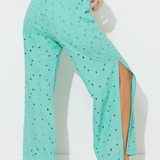 Paradise Green Floral Eyelet Pant W/ Slits