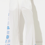 White W/ Blue Crochet Square Crochet Insert Pant