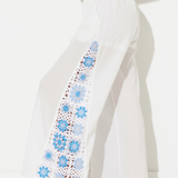 White W/ Blue Crochet Square Crochet Insert Pant