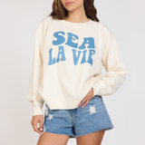 "Sea La Vie" Coconut White Burnout Fleece Crewneck