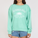 "Summer High" Surf Green Burnout Fleece Crewneck